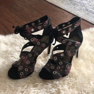 Sam Edelman Floral/Black strappy heels (Size 5)